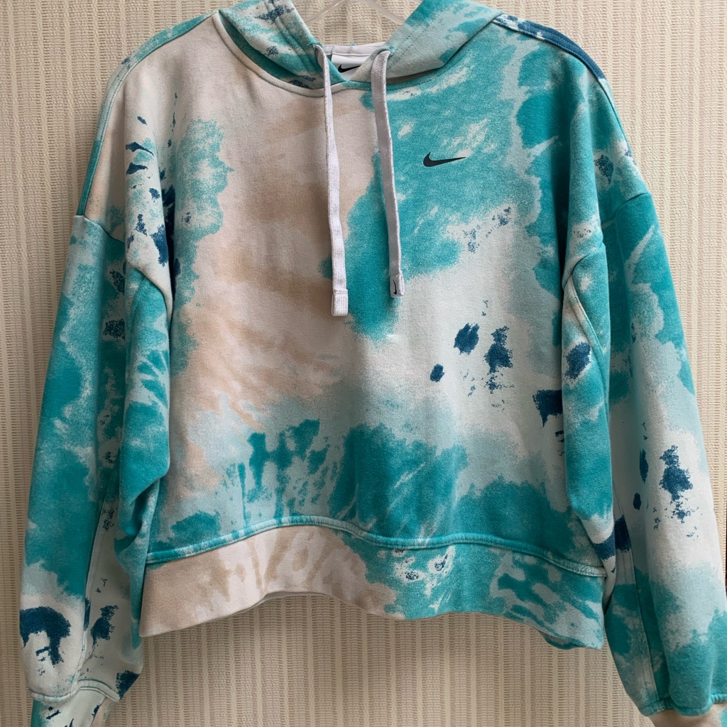 Nike Womens Get Fit Pull-Over Hoodie White Cream Teal Size Medium Cropped